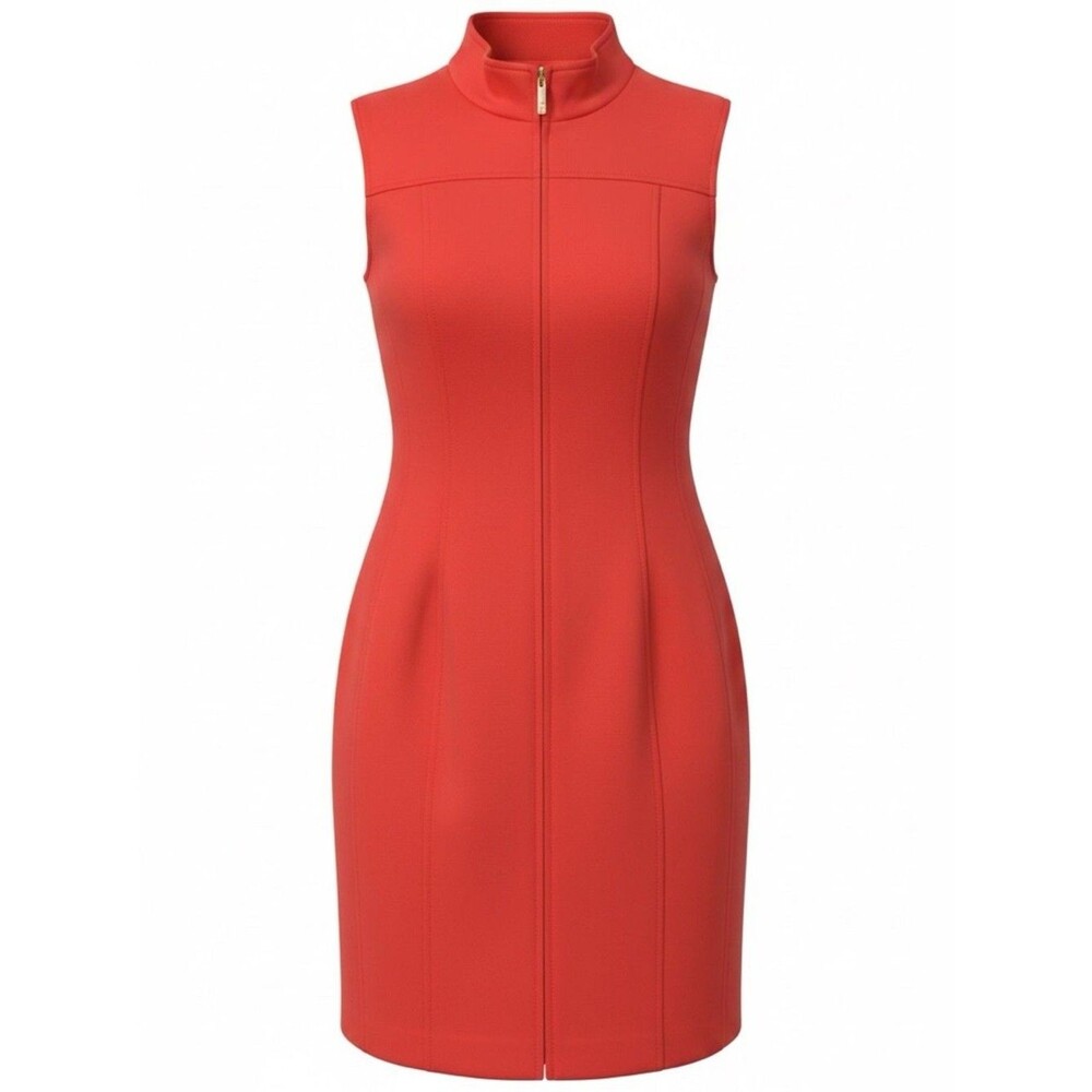 Tommy Hilfiger Dress Womens 12 Coral Red Sleeveless Gold Zip Mini Beltless EUC